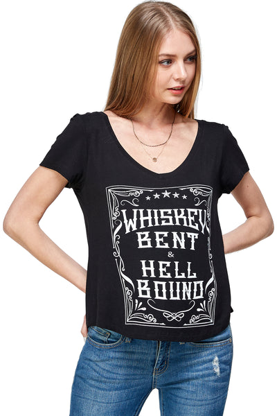WHISKEY BENT AND HELL BOUND SHORT SLEEVE V NECK TOP - Trailsclothing.com