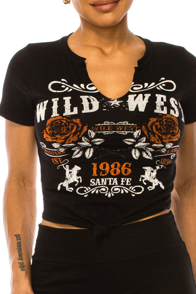 SANTA FE WILD WEST TIE FRONT CROP TOP - Trailsclothing.com