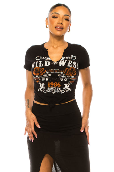 SANTA FE WILD WEST TIE FRONT CROP TOP - Trailsclothing.com