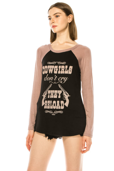 COWGIRLS DON'T CRY THEY RELOAD LONG SLEEVE SHIRT - Trailsclothing.com