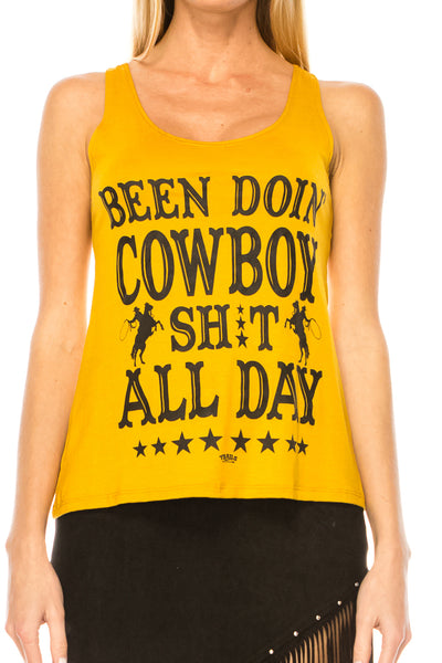 BEEN DOIN' COWBOY SH*T ALL DAY YELLOW TANK - Trailsclothing.com