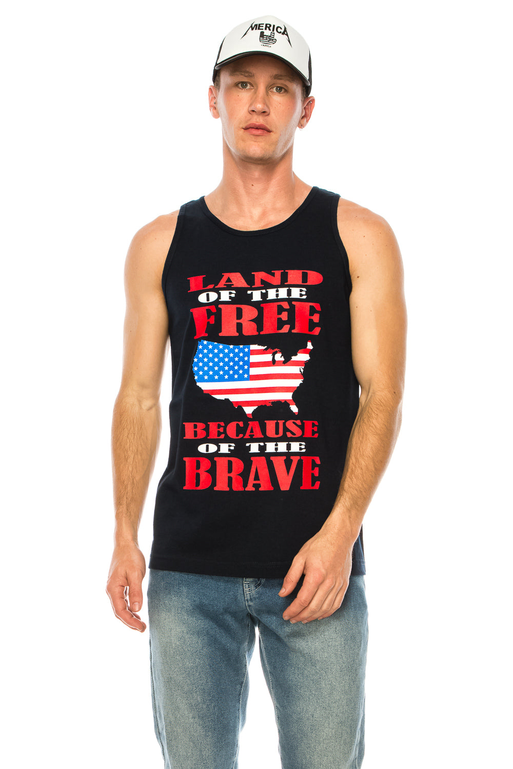LAND OF THE FREE BECAUSE OF THE BRAVE MEN'S TANK - Trailsclothing.com