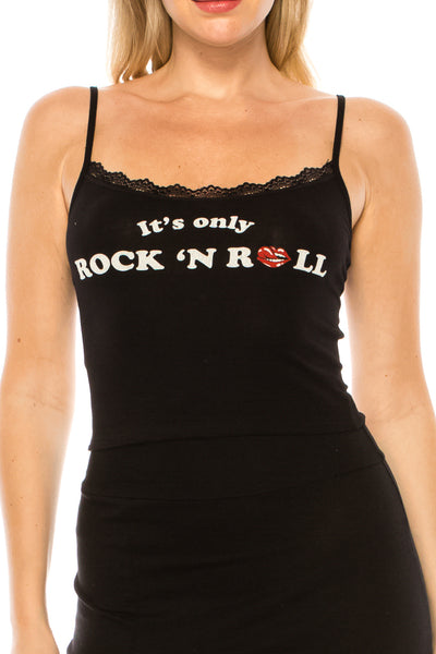 IT'S ONLY ROCK N ROLL LACE TRIM CAMI TOP - Trailsclothing.com