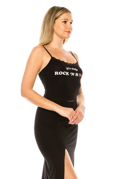 IT'S ONLY ROCK N ROLL LACE TRIM CAMI TOP - Trailsclothing.com