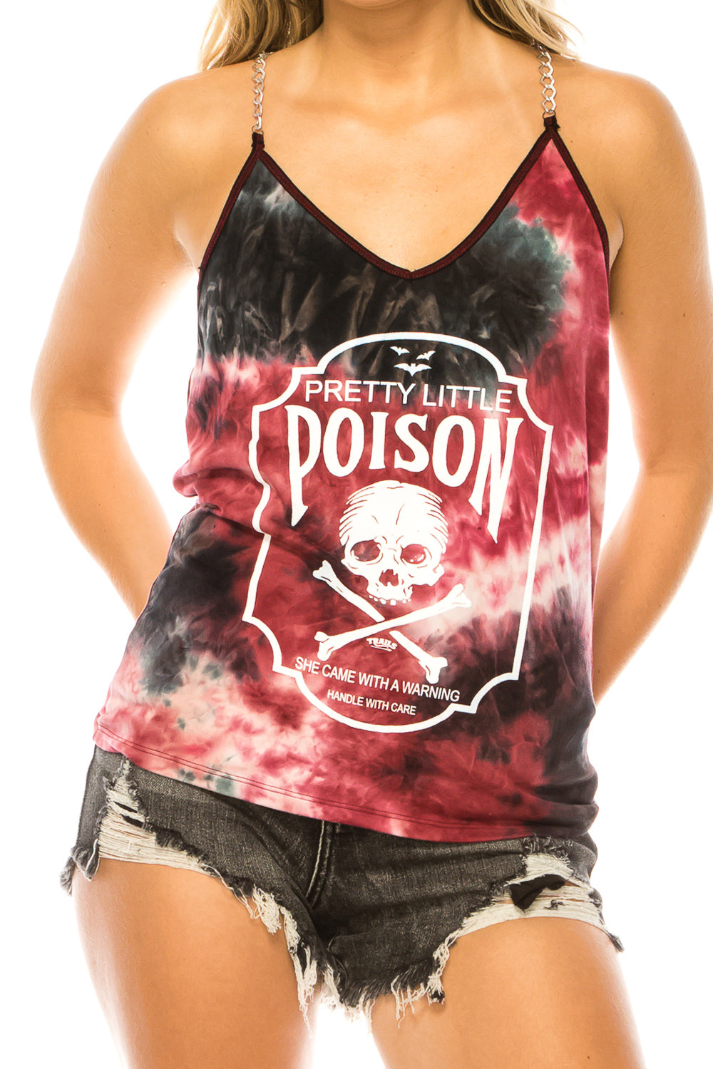 PRETTY LITTLE POISON BURGUNDY BLACK TIE DYE CHAIN TANK TOP - Trailsclothing.com