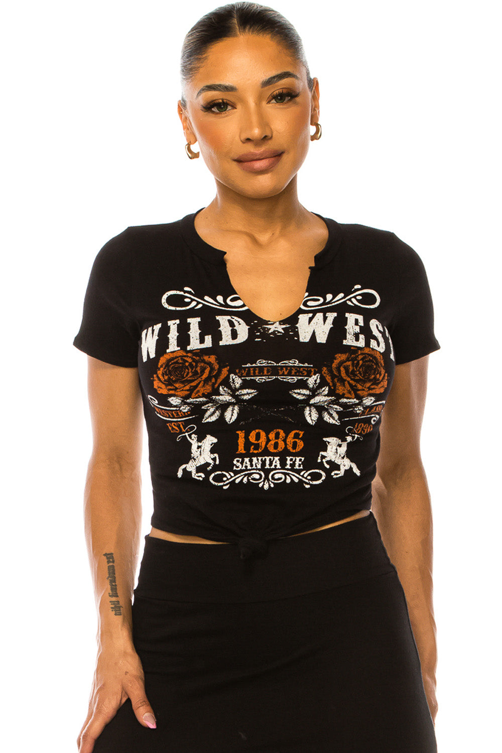 SANTA FE WILD WEST TIE FRONT CROP TOP - Trailsclothing.com