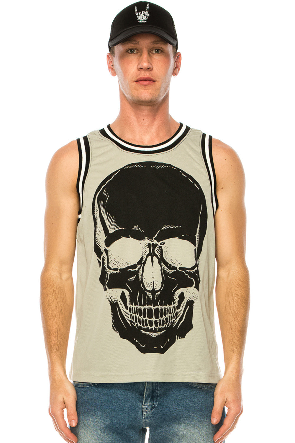 GREY JERSEY WITH BLACK SKULL