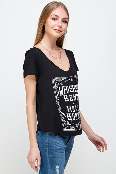 WHISKEY BENT AND HELL BOUND SHORT SLEEVE V NECK TOP + free item - Trailsclothing.com