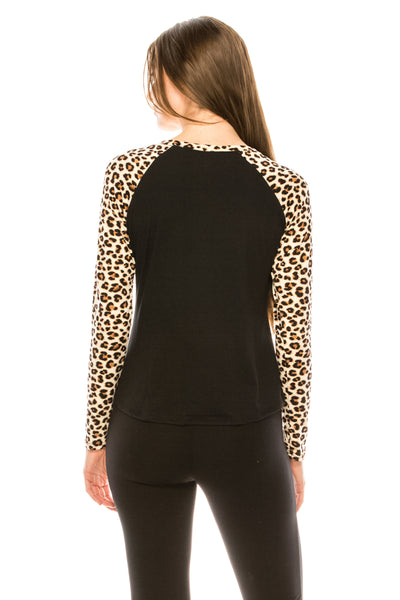 BLAME IT ON MY ROOTS LEOPARD SLEEVE TOP