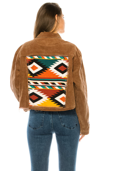 CROPPED CORDUROY JACKET WITH AZTEC PATCH - Trailsclothing.com
