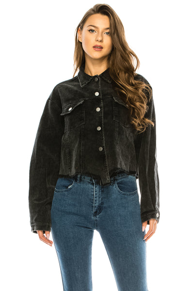 CROPPED CORDUROY JACKET WITH AZTEC BACK PATCH - Trailsclothing.com