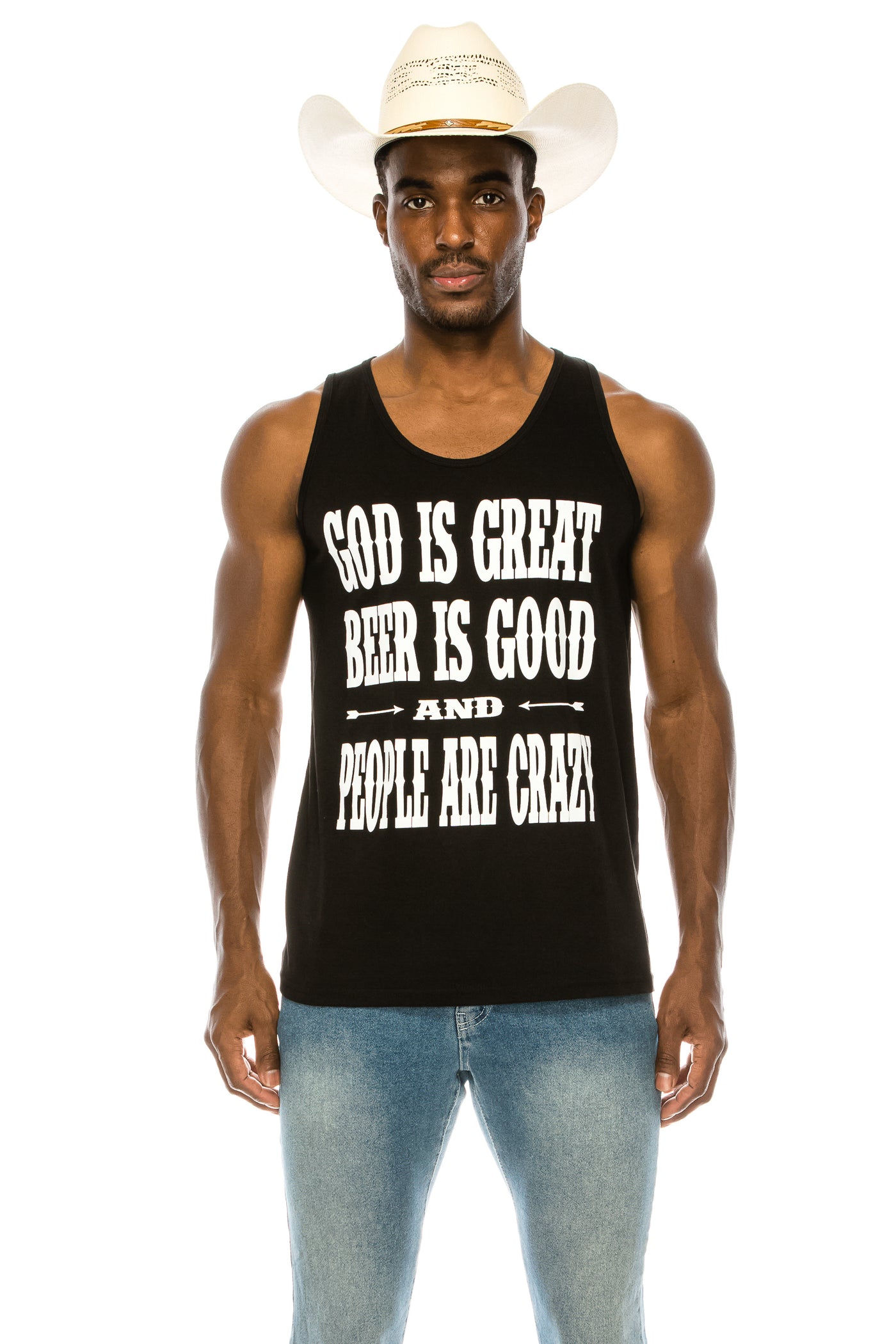GOD IS GREAT BEER IS GOOD AND PEOPLE ARE CRAZY MENS TANK - Trailsclothing.com