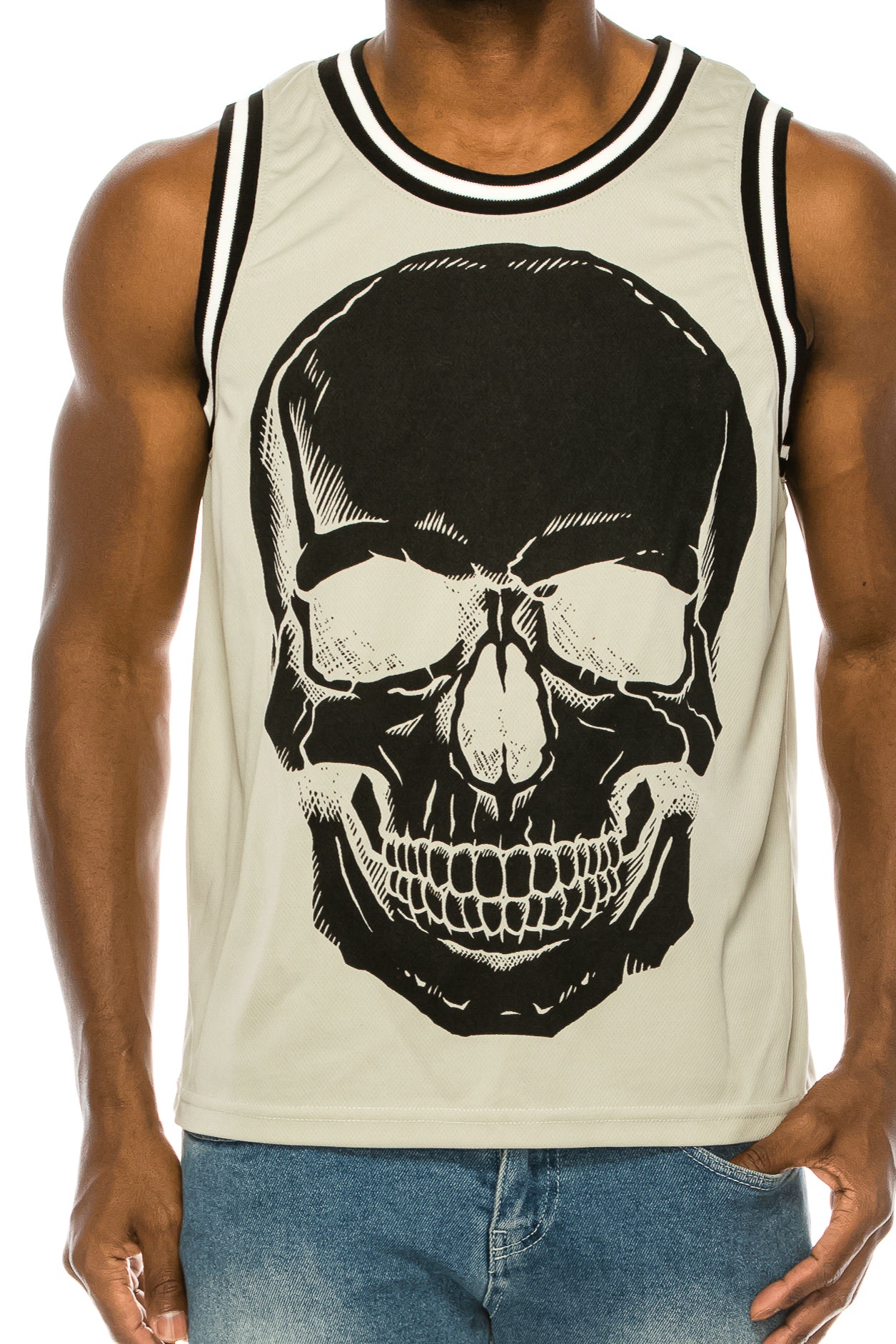 GREY JERSEY WITH BLACK SKULL