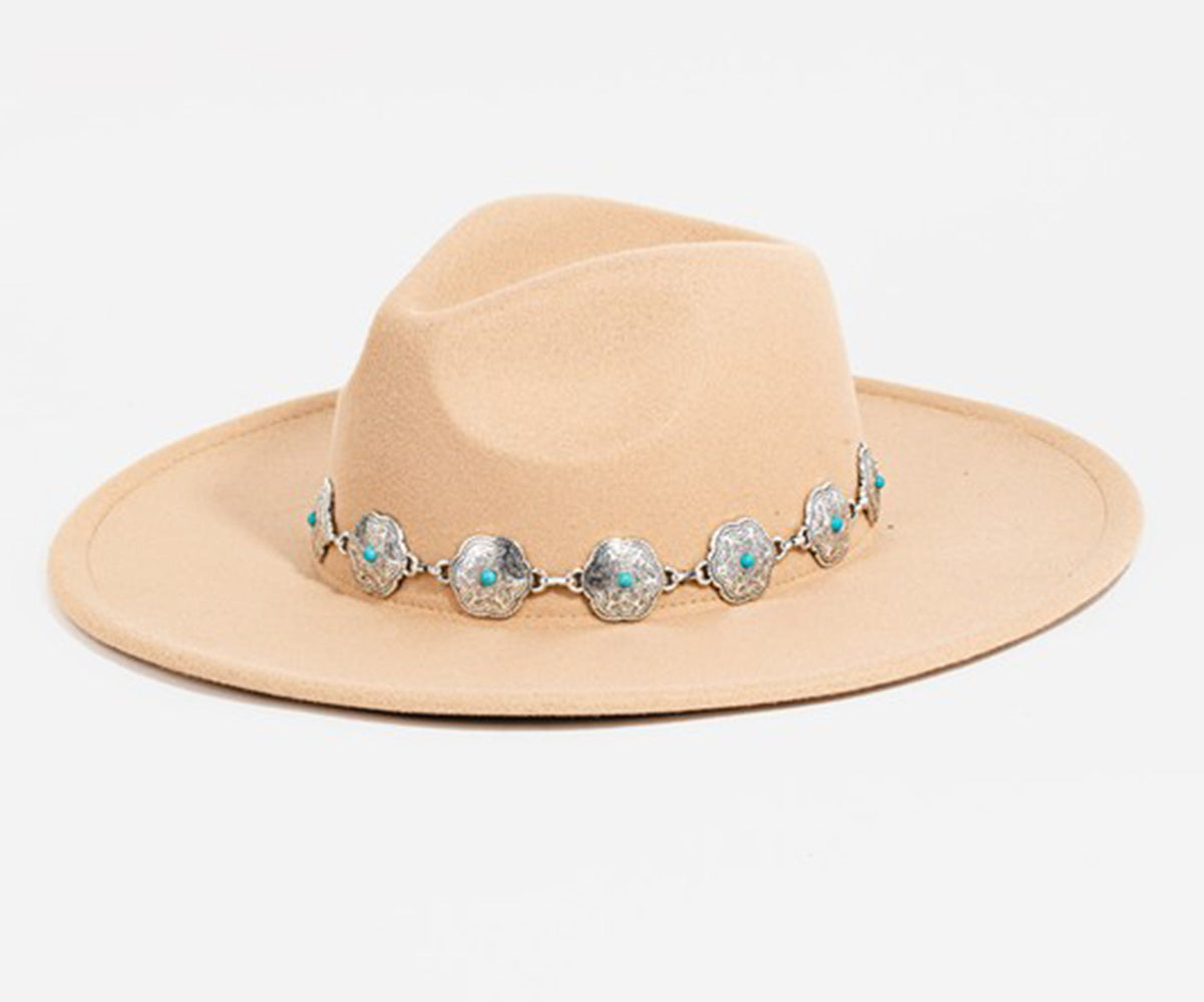 WIDE BRIM HAT WITH TURQUOISE CONCHO BAND