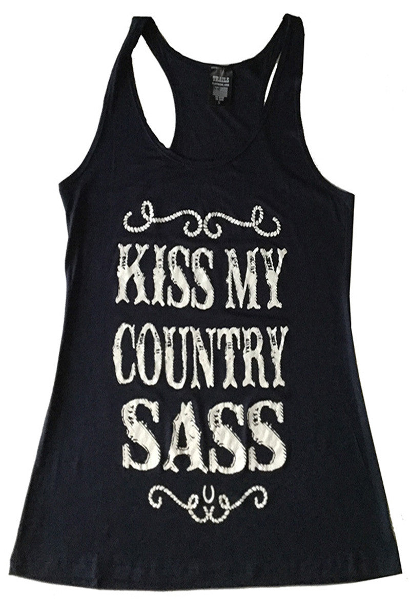 KISS MY COUNTRY SASS NAVY TANK TOP - Trailsclothing.com