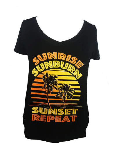 SUNRISE SUNBURN SUNSET REPEAT V NECK SHORT SLEEVE TOP - Trailsclothing.com
