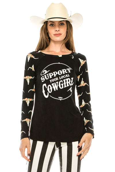 SUPPORT YOUR LOCAL COWGIRL LONG SLEEVE SHIRT - Trailsclothing.com